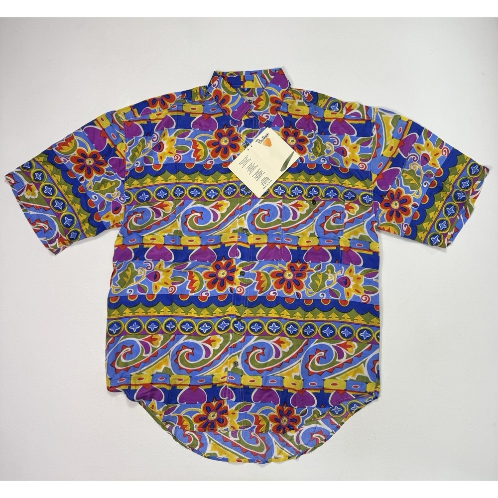 Vintage Protest Silk Shirt Mens Large Floral Abstract AOP Beach Art NWT Party
